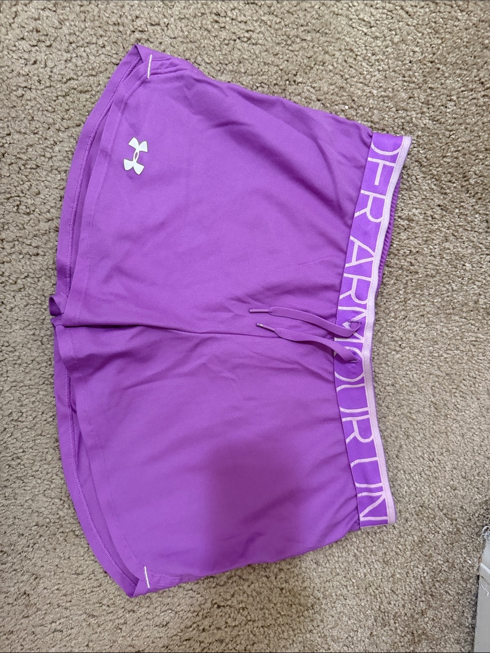 Under Armour Women's Bright Purple Athletic Shorts with Branded Waistband